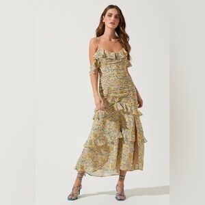 Astr Floral Midi Dress - Yellow and Blue